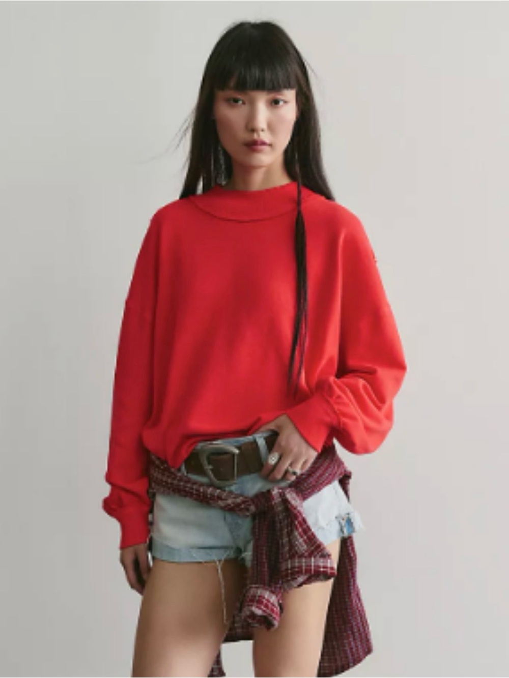 Free People We The Free Palm Springs Mock Neck Pullover, Fiery Red, Size Small